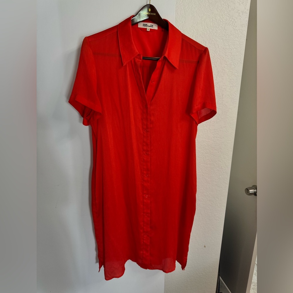 Diane Von Furstenberg Dark Orange Crepe Button Front Belted Midi Dress